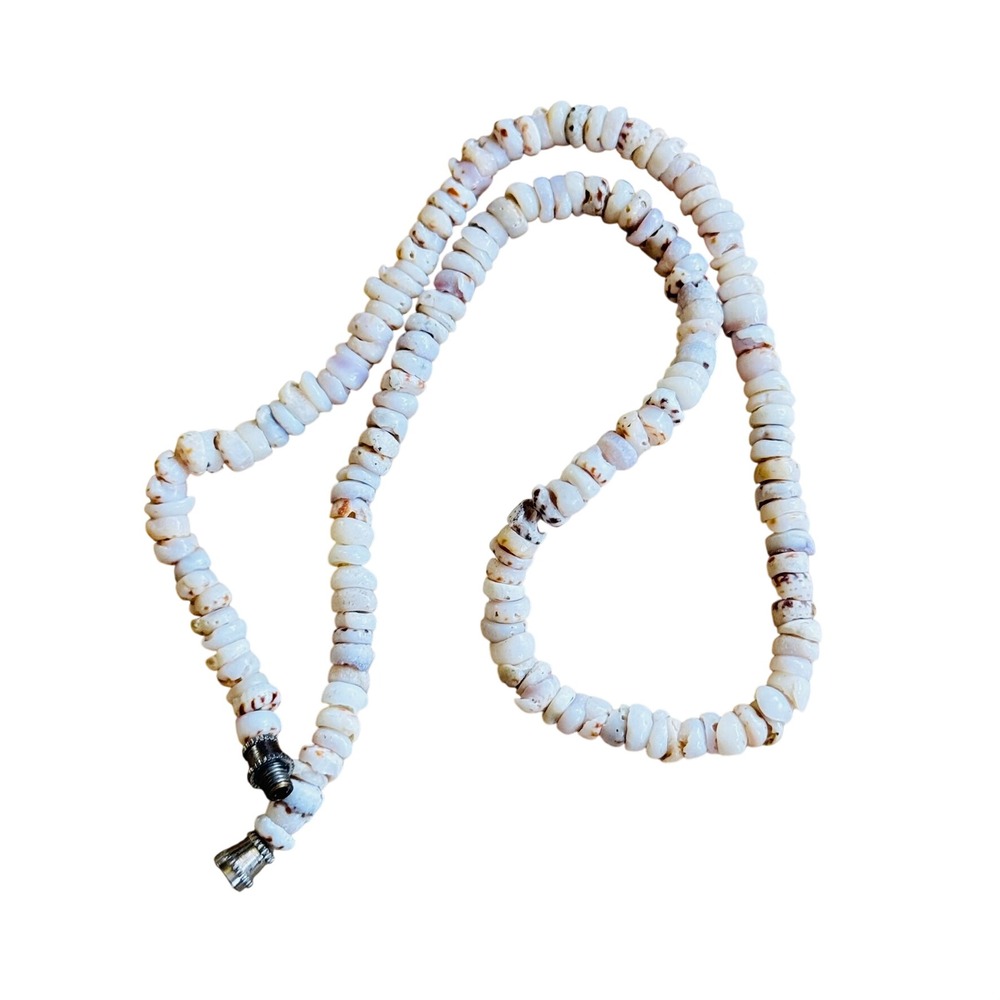 VTG Hawaiian Puka Tiger Shell 16" Necklace Surfer 70s Beaded 16g Hawaii Groovy